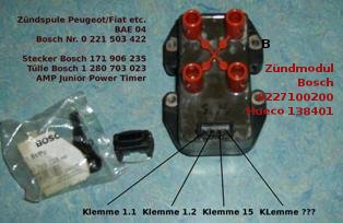 spule ist in französischen und italienischen fahrzeugen verbaut.<br />anschluss für den stecker ist unterschiedlich angeordnet.<br />hat wer ahnung was am übrigen kontakt kommt?<br />hat das ding evtl. einen integrierten kondensator und muss das ding an klemme 31?