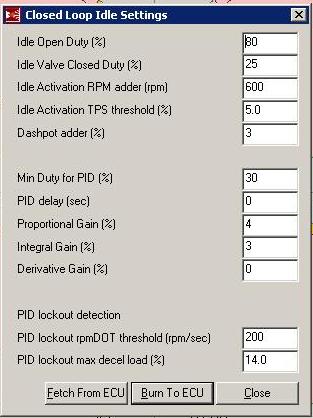 MegaTune Closed Loop Konfigurationsmöglichkeiten